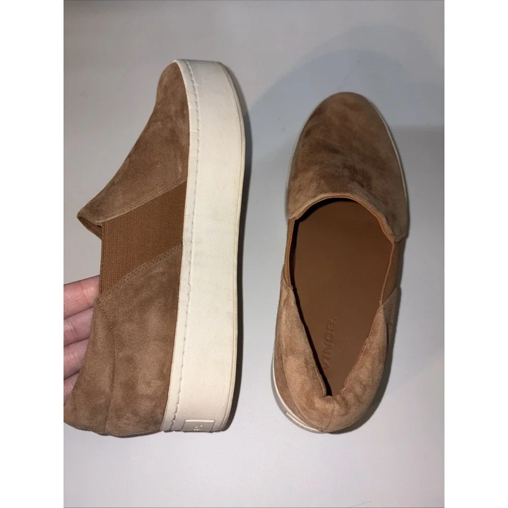 Vince Womens Warren Slip On Platform Sneaker Suede Tan/beige Size 8.5 US